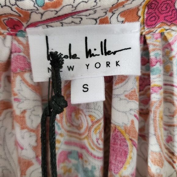 Nicole Miller Balloon Tie Sleeve Flowy Boho Printed Top Size S - Picture 4 of 9